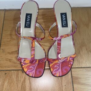 VANELi Women Colorblock Sandal Slip On Mule Heel Square Toe Pink And Orange SZ:8